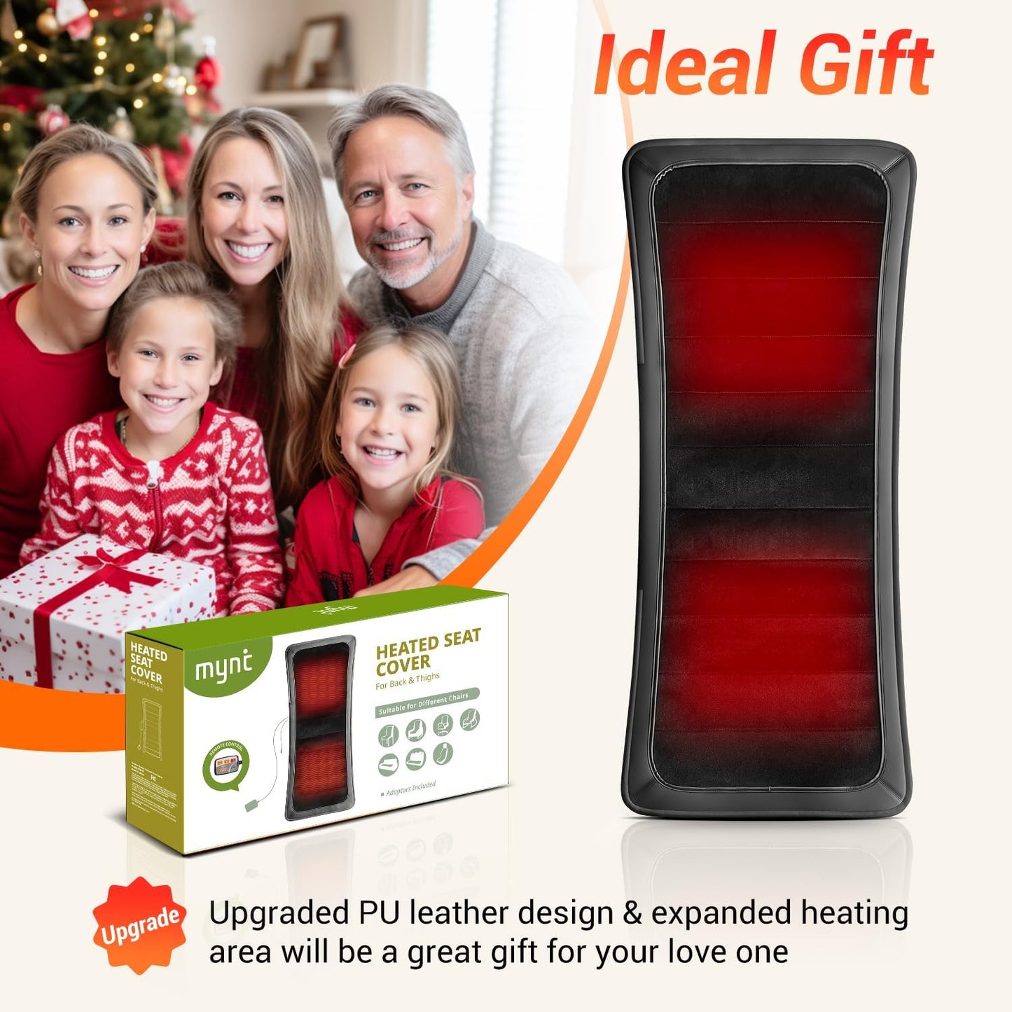 Heated Seat Covers, 43.31”Longer PU Leather Comfortable Seat Cushion, Universal Full Back and Seat Cover for Home Office, Easy to Use Heating Pad for Chairs, Winter Christmas Gift | Universal Full Back and Seat Cover for Home Office, Easy to Use Heating