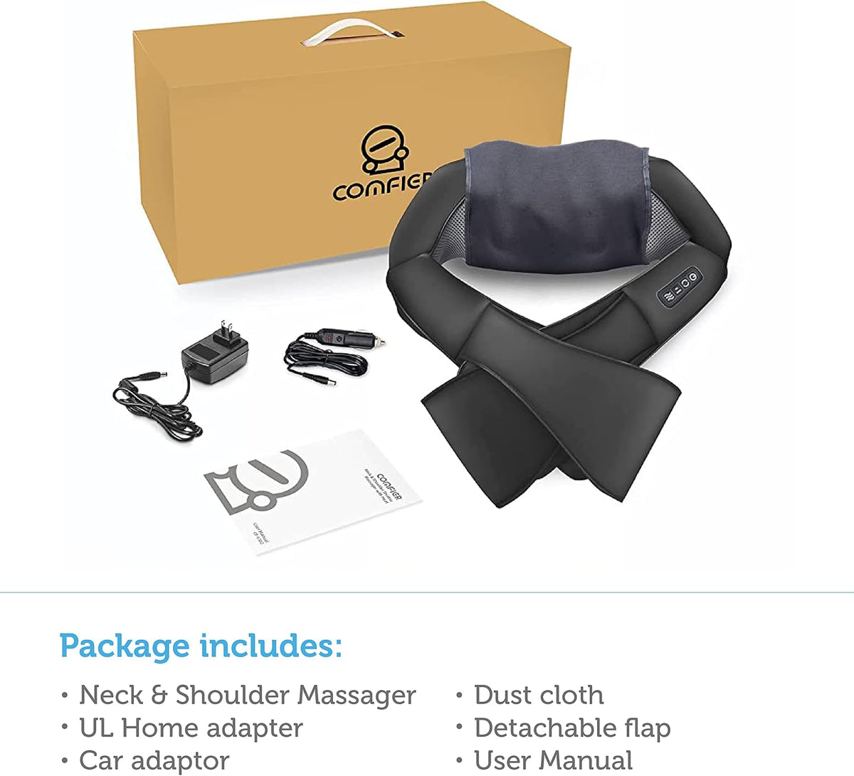 COMFIER Shiatsu Neck and Shoulder Massager with Heat,White Elephant Gifts for Adults,4D Deep Kneading Massage Pillow with Heat, Back Massager, Pillow Massage,Jet Black