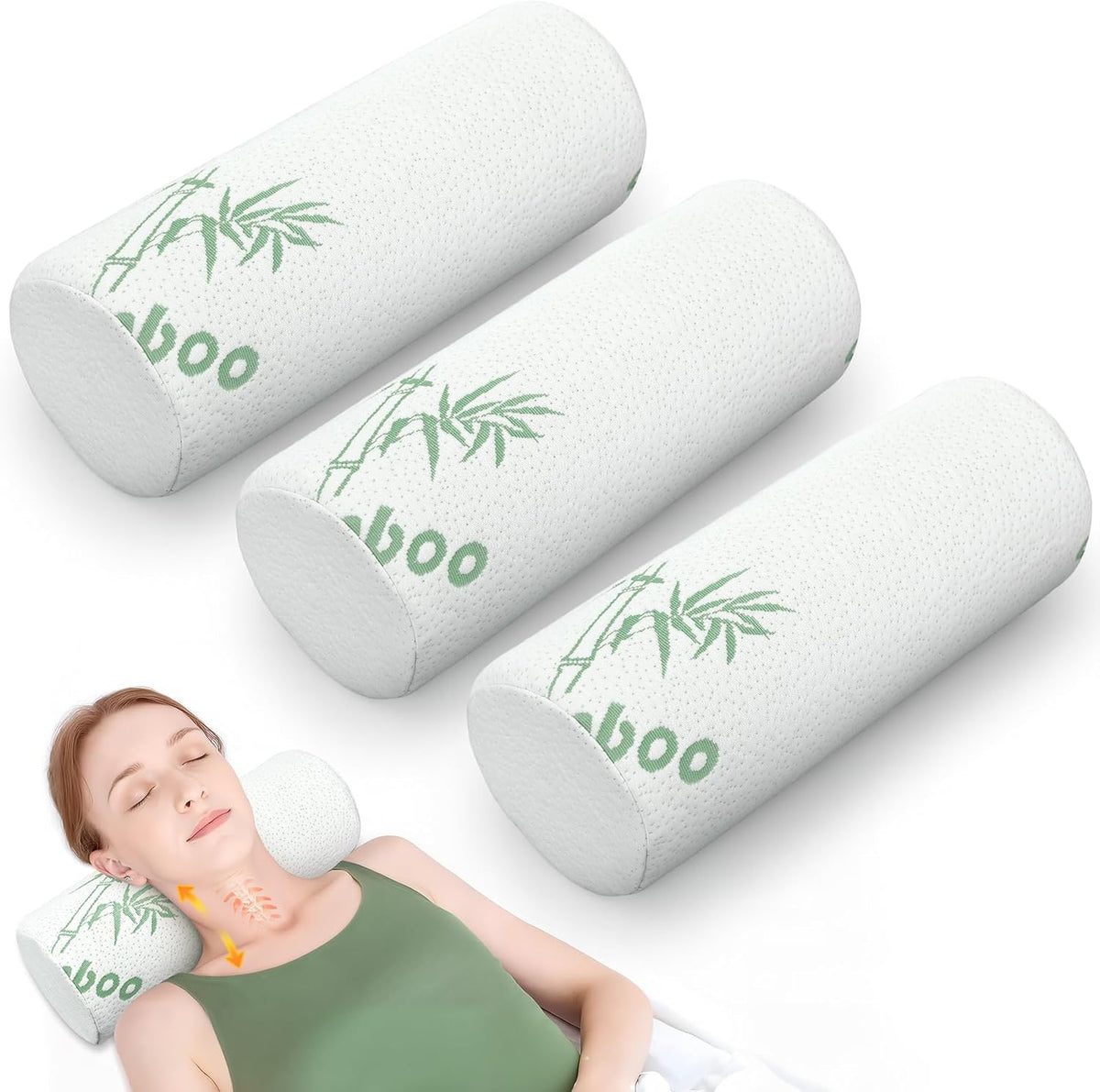 3 Pcs Memory Foam Roll Pillow Neck Bolster Cylinder Pillow, 18 x 4 Inch