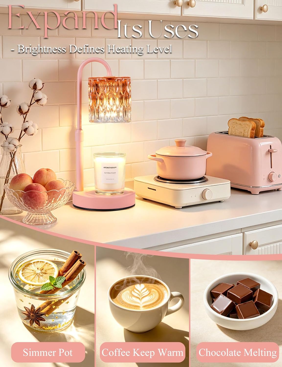 Briever Dimmable Candle Warmer Lamp with Timer, Height Adjustable Electric Candle Wax Warmer, Christmas Birthday Gifts for Women Mom, House Warming Gifts New Home Room Decor, Black Solid Wood Base