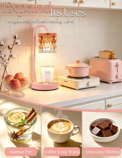 Briever Dimmable Candle Warmer Lamp with Timer, Height Adjustable Electric Candle Wax Warmer, Christmas Birthday Gifts for Women Mom, House Warming Gifts New Home Room Decor, Black Solid Wood Base