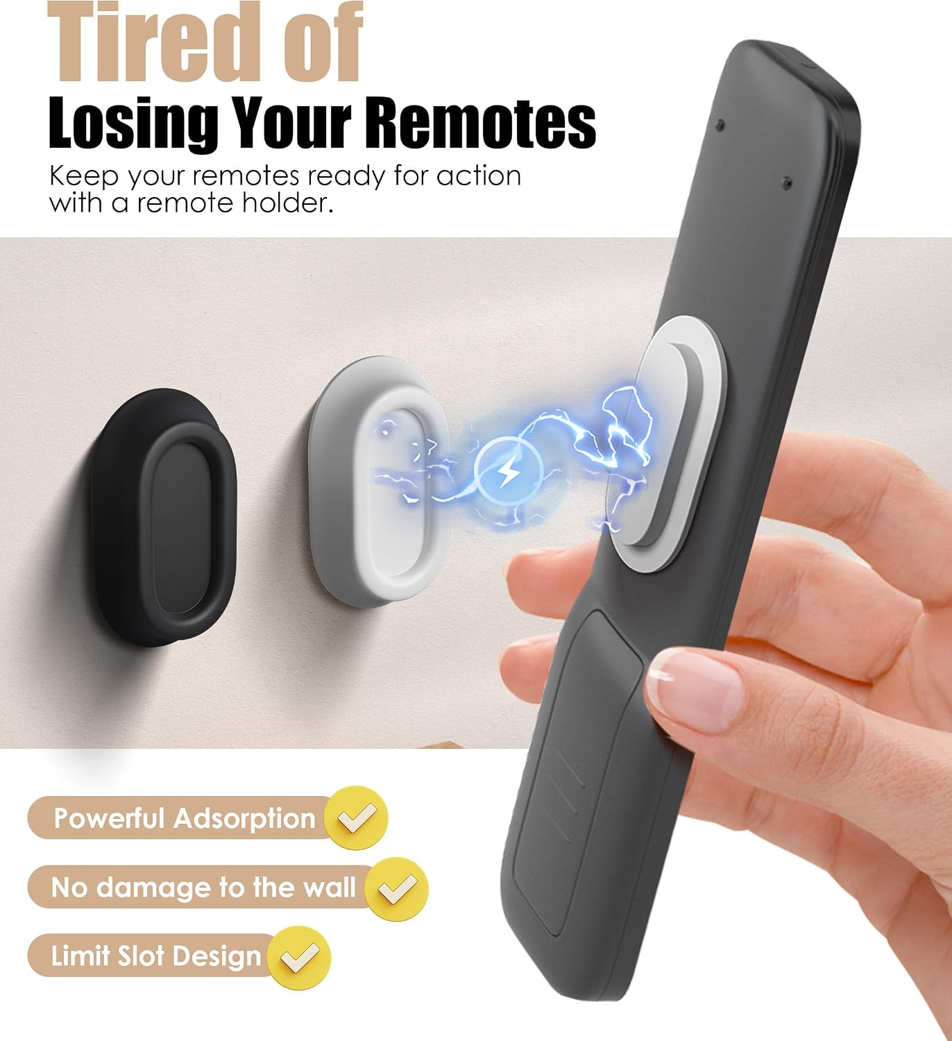 Magnetic Remote Control Holder Wall Mount for TV/Fan, 5Pack-Black | No Drill Self-Adhesive TV Remote Holder for Bed, Silicone Remote Caddy, Bedside Organizer, RV Accessories