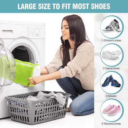 Shoe Washing Machine Bag, Shoe Laundry Bag for Washer and Dryer | 2 Pack Shoe Cleaning Bag for Sneakers & Tennis Shoes, XXL Size, Shoe Protection, Dry Bags, Zipper Hook, Travel & Dorm Storage