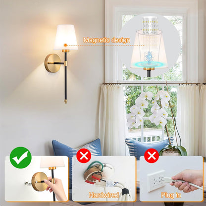 Battery Operated Wall Sconces Set Of Two, Wireless Battery Wall Light With 10000mAh RGB Rechargeable Magnetic Bulb, Rechargeable Wall Sconce With Remote Control For Bedroom, No Electrician Required