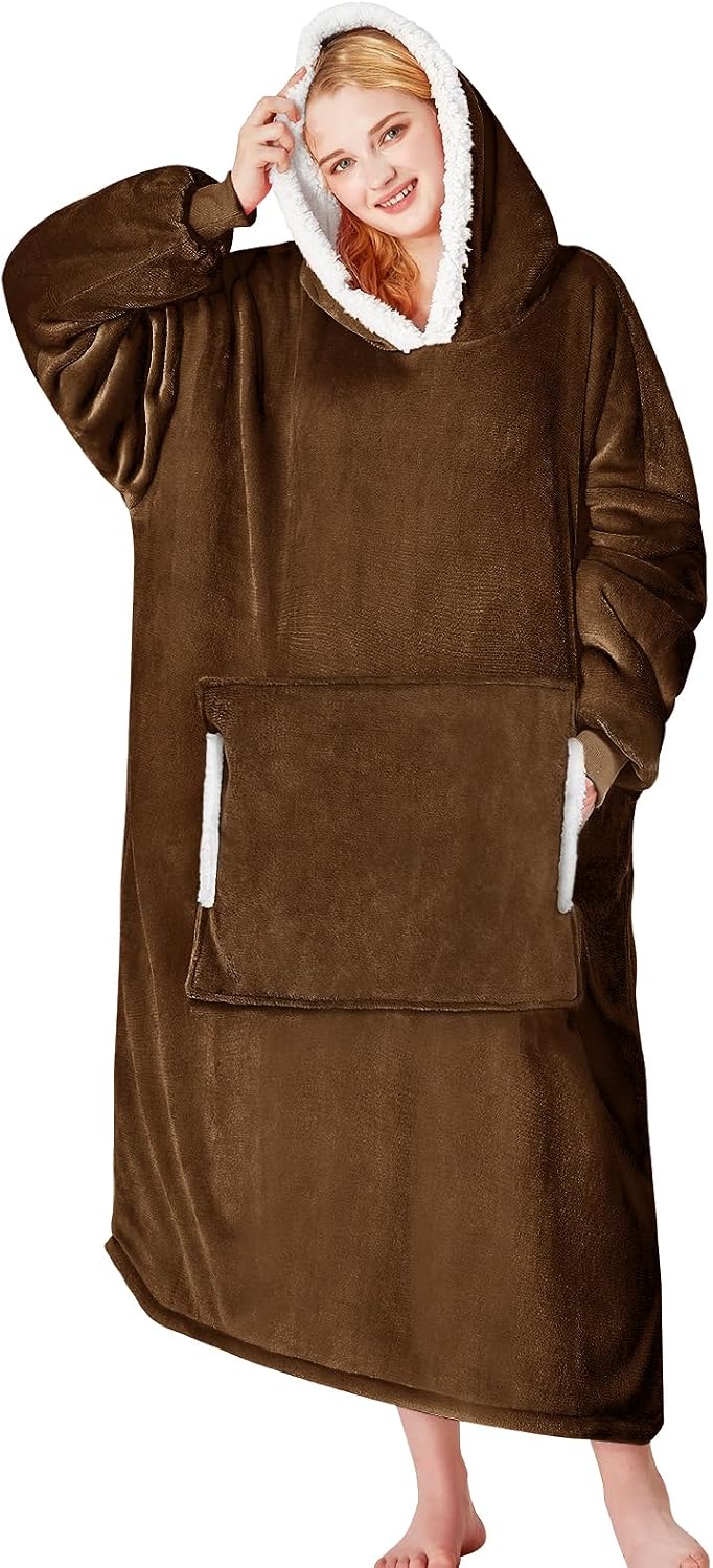yescool Wearable Blanket Hoodie, Flannel Sherpa Fleece Blanket Sweatshirt for Adults Women Men,One Size Fits All - Colors B