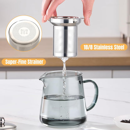 PARACITY Glass Teapot Stovetop 22 OZ/650ml, Tea pot with Removable 18/8 Stainless Steel Infuser, Borosilicate Clear Tea Kettle, Teapot Blooming and Loose Leaf Tea Maker Tea Brewer for Camping, Travel | Clear small tea kettle with infuser and tea pot with