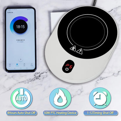 50W Mug/Candle Warmer, Smart Coffee Warmer for Desk, 5 Temp Levels & 1-12H Timing Auto Shut Off, Enlarged Heating Plate Suitable for Most Cups, Gift for Your Friends and Family