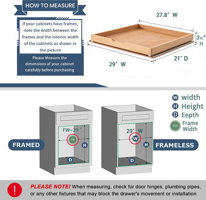 Pull Out Cabinet Drawers - 9x2 Size Options (10-29'W,18-21'D), Pre-Assembled with Soft Close Slides, Solid Beechwood, Easy Installation(10'W x 18'D)