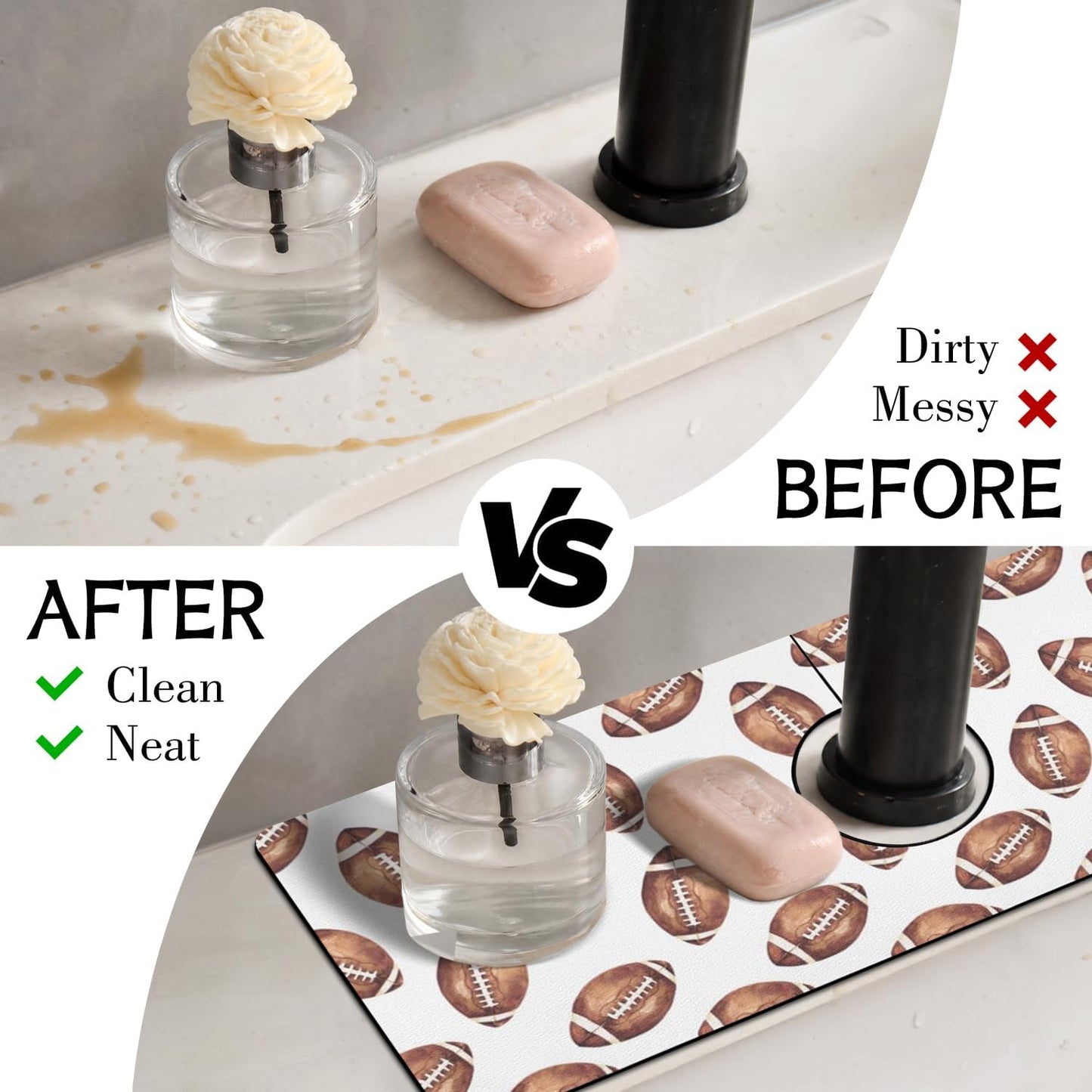 Light Brown White Checkered Kitchen Sink Splash Guard Faucet Mat,Faucet Non-Slip Absorbent Mat,Farmhouse Sink Splash Guard Behind Faucet for Kitchen Bathroom, 15"x5.5"