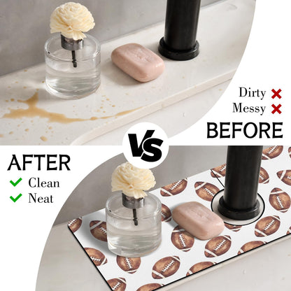 Light Brown White Checkered Kitchen Sink Splash Guard Faucet Mat,Faucet Non-Slip Absorbent Mat,Farmhouse Sink Splash Guard Behind Faucet for Kitchen Bathroom, 15"x5.5"