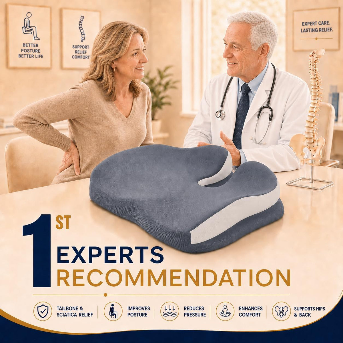 Memory Foam Ergonomic Seat Cushion for Office Chairs Pain Relief