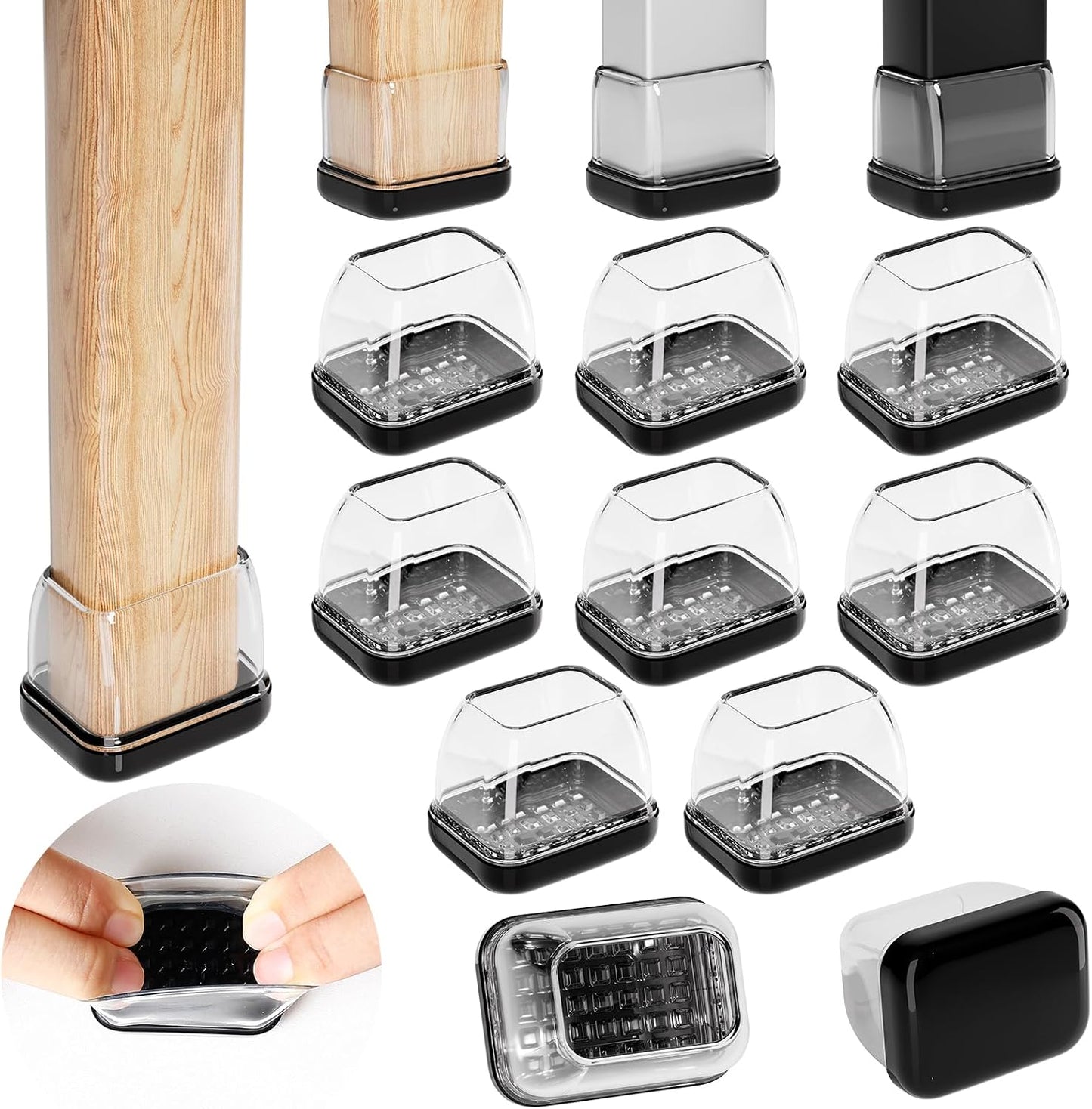 Ezprotekt Chair Leg Sliders for Carpet, 24 Pcs Square Chair Glides for Carpet, Carpet Furniture Pads Stool Leg Protectors Caps, Carpet Furniture Glides Quickly and Easily (L Fit:1" - 1.4")