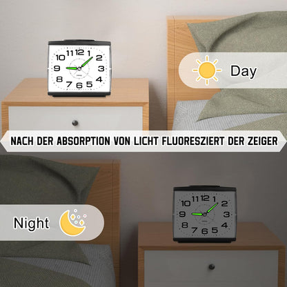 DTKID Large Alarm Clock for Bedside, Silent Non-Ticking Analog Clock with Night Light, Battery Powered, Gradually Increasing Alarm for Heavy Sleepers, Seniors