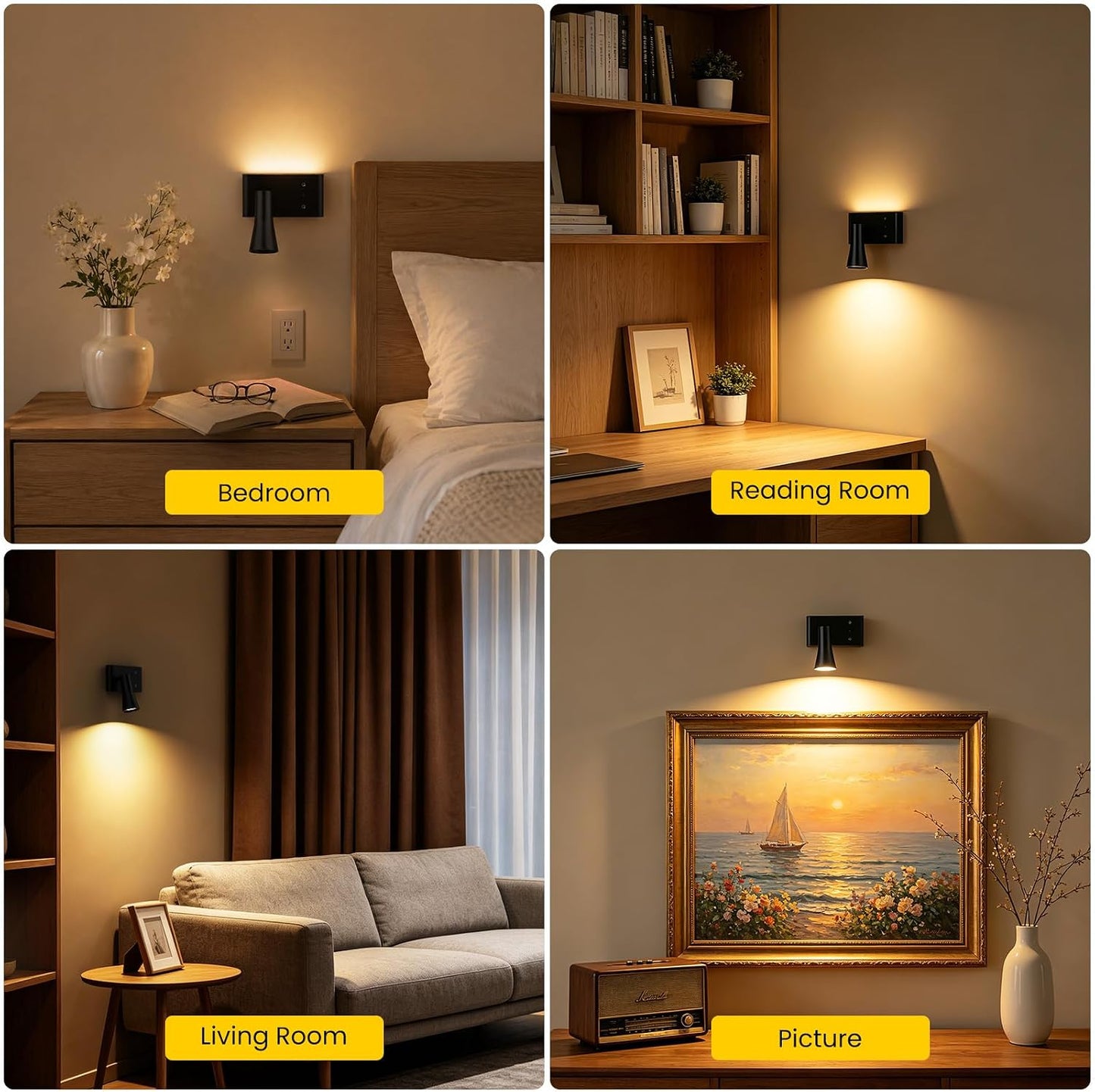 Koopala Battery Operated Wall Sconce, 10000mAh Dual Head Reading Light | LED Wall Lights with 3 Color Temperatures Dimmable, Remote &Touch, Wireless Sconces for Bedroom Living Room Hallway