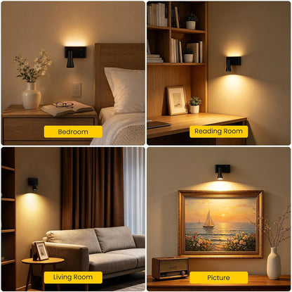 Koopala Battery Operated Wall Sconce, 10000mAh Dual Head Reading Light | LED Wall Lights with 3 Color Temperatures Dimmable, Remote &Touch, Wireless Sconces for Bedroom Living Room Hallway