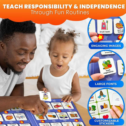 Magnetic Chore Chart for Kids - Reward Behavior Chart for Kids at Home | Dry Erase Morning Routine Schedule Board - Responsibility Star Chart for Toddlers 3-5 - 48 Magnets and 49 Stars