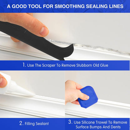 Outus 4 Pieces Silicone Caulking Tool Set Sealant Finishing Grout Scraper Caulking Removal Tool for Kitchen Bathroom Floor Sink Joint Sealant Sealing Home House Renovation, Reuse and Replace (Blue)