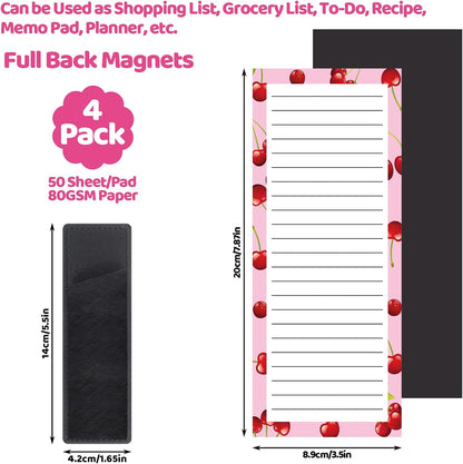 Thboxes 4 Pack Magnetic Note Pad for Fridge with Pen Holder, Totally 200 Sheets Grocery List Magnet Pad for Refrigerator Magnetic Shopping List Pad（Fruit Design） | Full-Back Magnet, 80Gsm FSC-certified Paper, School Office Home Supplies Grocery List