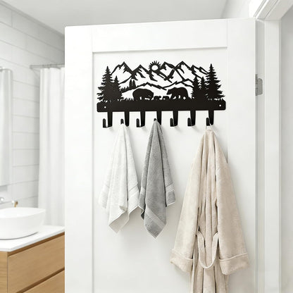 Dog Leash Holder for Wall, Extra Wide 6 Hook Key Rack with Pet Paw Print & Heart, Matte Black Rust-Proof Pet Organizer for Thick Leashes & Keys, Perfect for Mudroom & Entryway, Dog & Cat