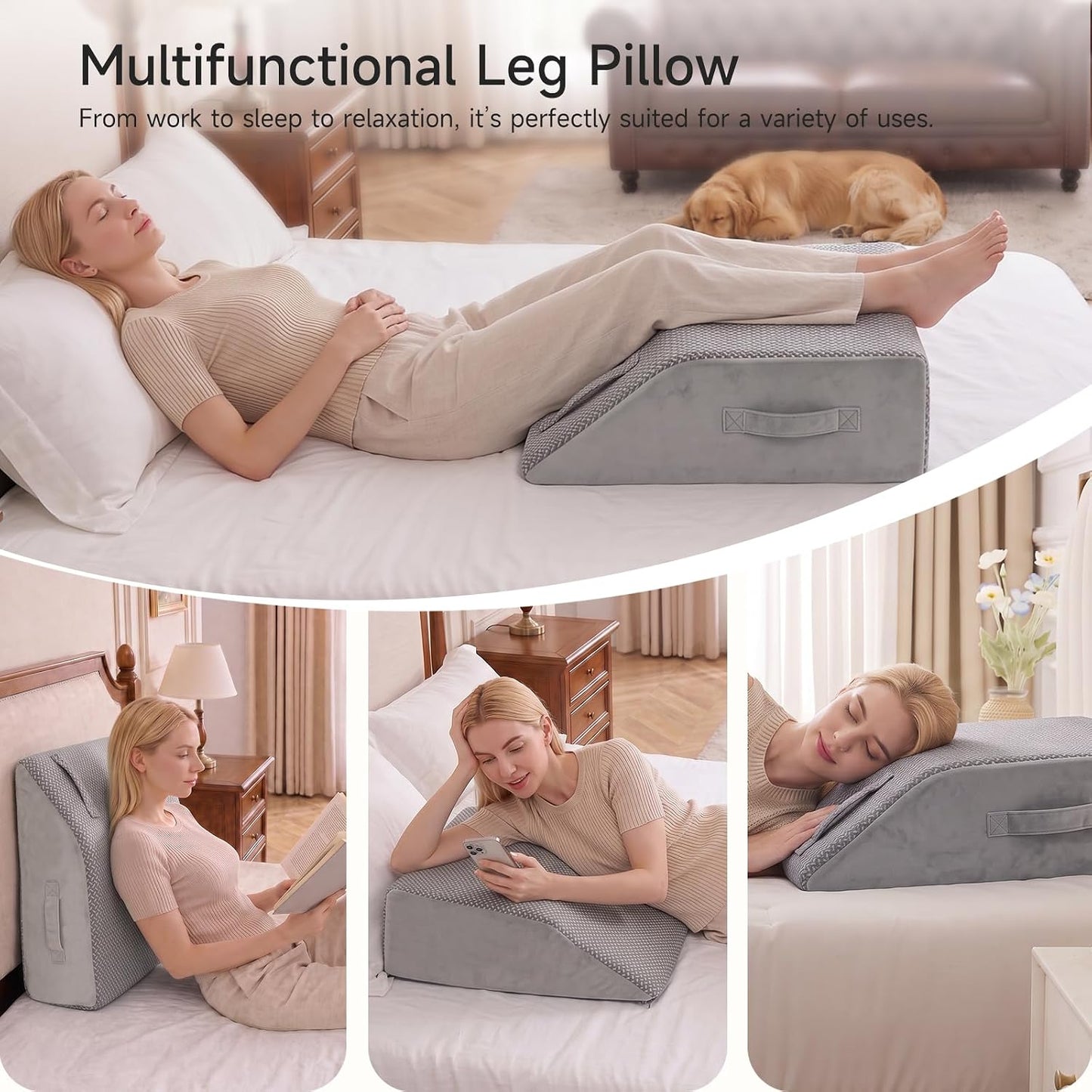 Leg Pillow Elevation Blood Circulation, 23.2×16.5×7.5in, White | Leg Elevating Pillows for After Surgery, Foot Knee Pillow for Back Pain, Memory Foam Wedge for Elevation for Leg Swelling