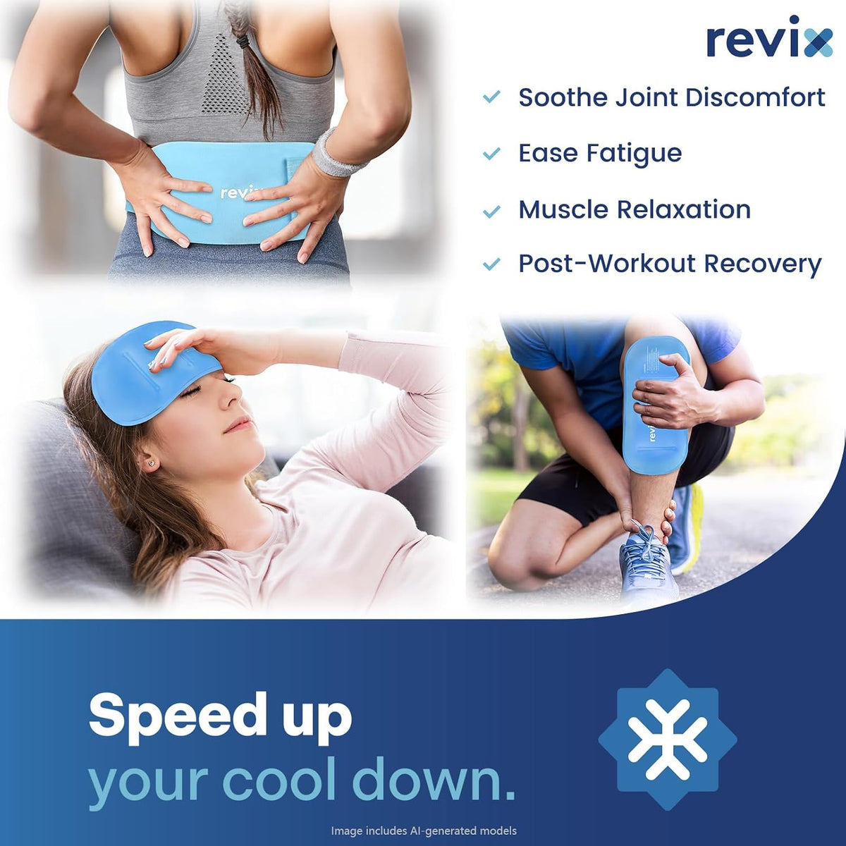 REVIX Ice Pack for Injuries Reusable, 2-Pack Hot & Cold Gel Wrap with Strap