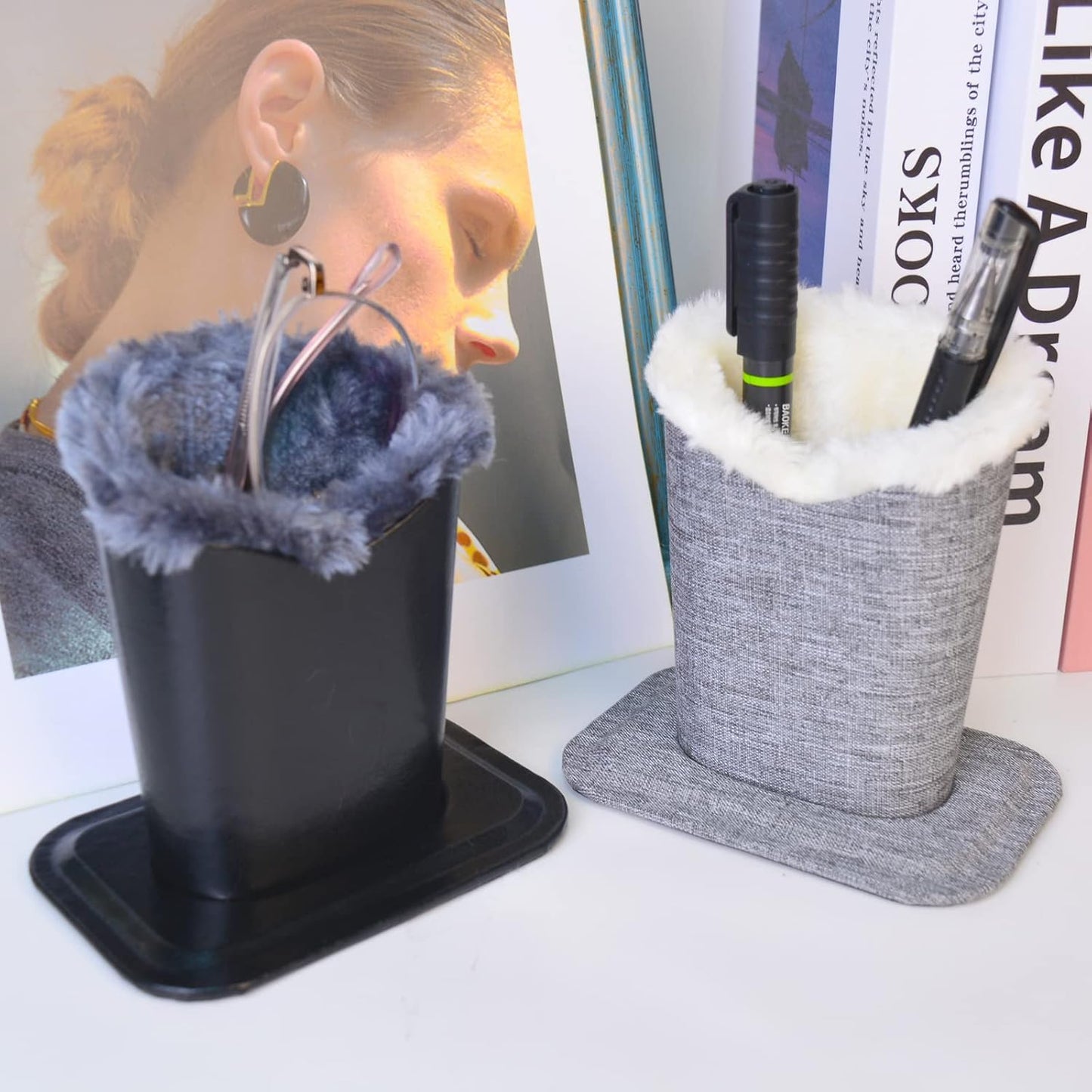 Baitaihem Pack of 2 Plush Lined Eyeglasses Holder Stand Protective Glasses Case For Desks Or Nightstands