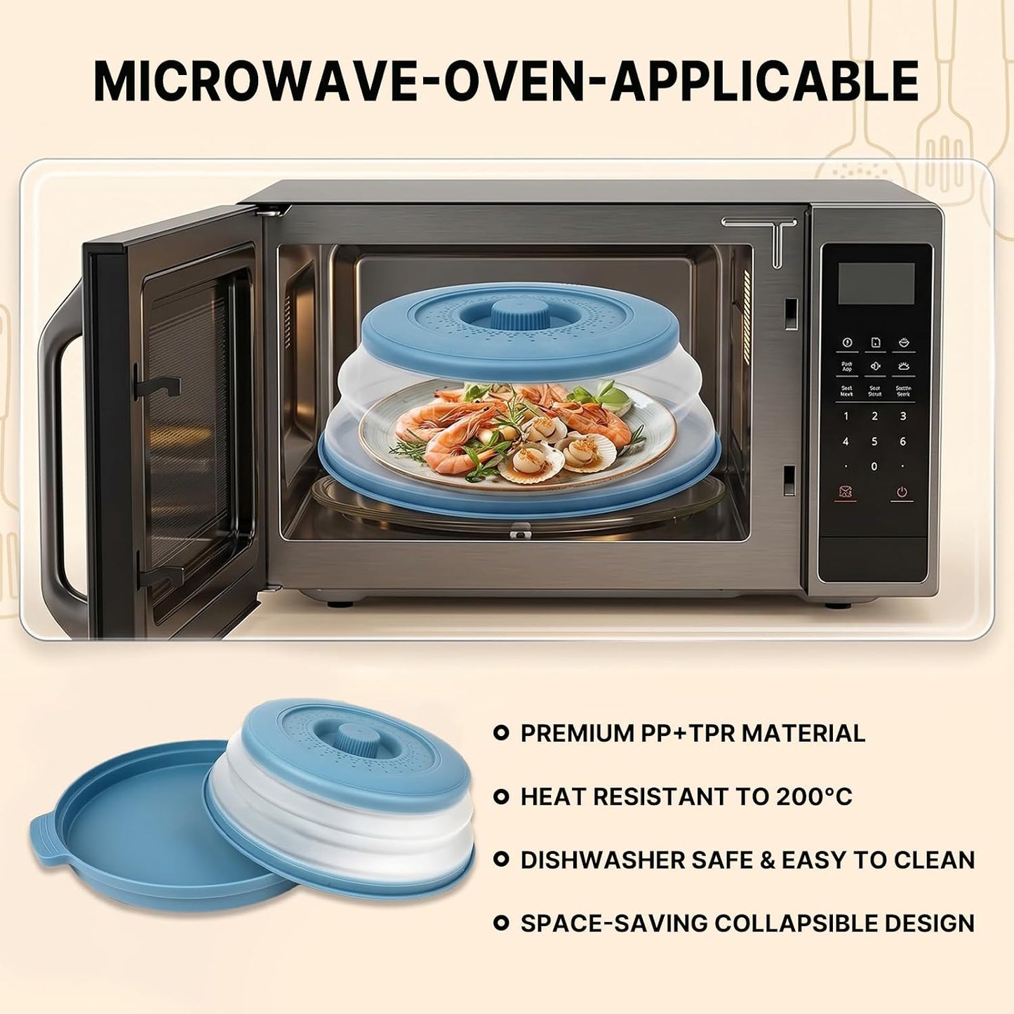 10 Inch Microwave Splatter Cover Vented for Food, Collapsible Splatter Guard with Handle, Anti-Splatter Plate Lid for Kitchen Fruit Vegetables, Dishwasher-Safe Easy Clean (black)