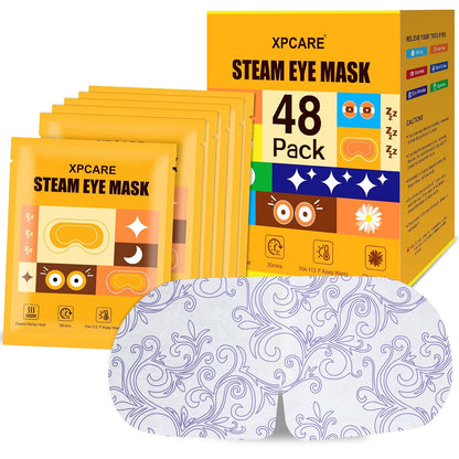 XPCARE 48 Pack Steam Eye Masks for Dry Eyes, Self Heated Steam Warm Eye Mask, Disposable Heated Eye Mask for Dark Circles, Puffy Eyes, Relief Stress Eye Fatigue (Unscented)