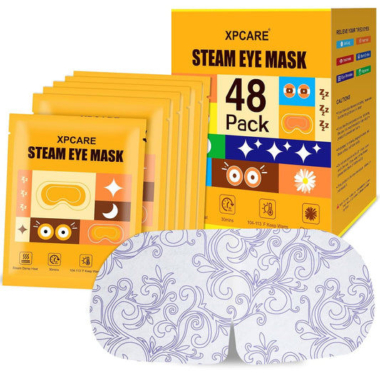 XPCARE 48 Pack Steam Eye Masks for Dry Eyes, Self Heated Steam Warm Eye Mask, Disposable Heated Eye Mask for Dark Circles, Puffy Eyes, Relief Stress Eye Fatigue (Unscented)
