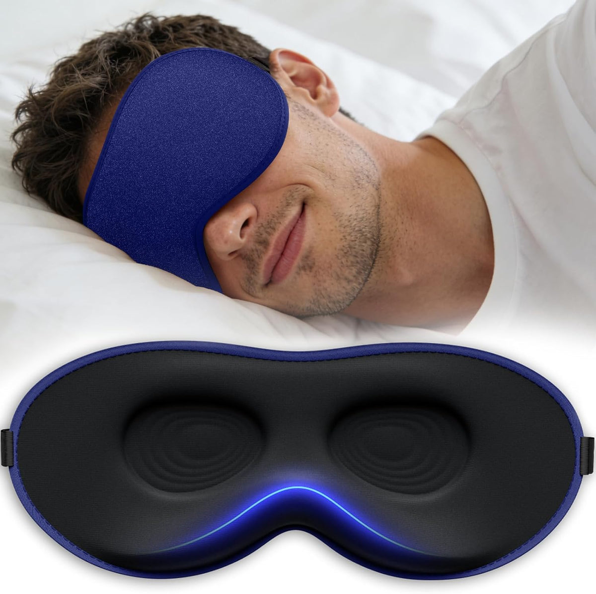 Vynix® Sleep Mask for Men Women-Eye Masks for Side Sleepers, 3D Contoured Night Blindfold 100% Blockout Pressure-Free, Soft Lightweight Breathable Eye Cover Shade Sleeping for Airplane, Travel, Black