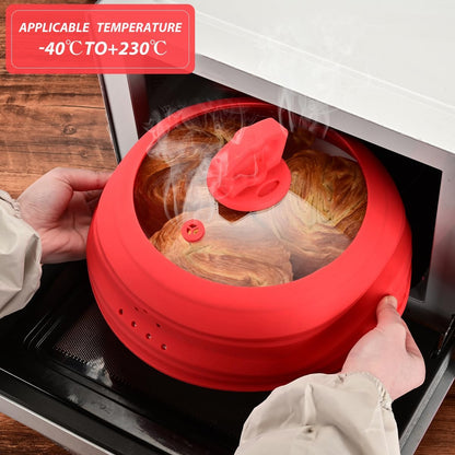 Microwave Splatter Cover Vented Glass Splatter Guard Lid with Collapsible Silicone for Food as Pot Cover Plate 10.8 inch for 6 7 8 9 10 inch Plate Bowl