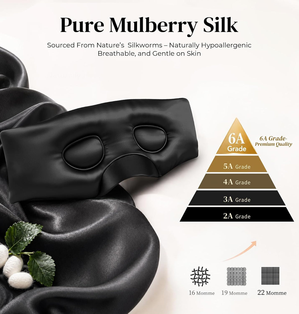 LC-dolida 3D Silk Bluetooth Sleep Mask, Mulberry Silk Sleep Mask with Bluetooth Headphones, Bluetooth Eye Sleep Mask for Side Sleepers, Total Blackout Bluetooth Eye Mask for Women Men, Black