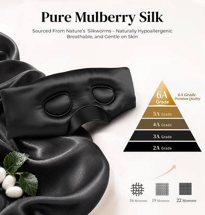 LC-dolida 3D Silk Bluetooth Sleep Mask, Mulberry Silk Sleep Mask with Bluetooth Headphones, Bluetooth Eye Sleep Mask for Side Sleepers, Total Blackout Bluetooth Eye Mask for Women Men, Black