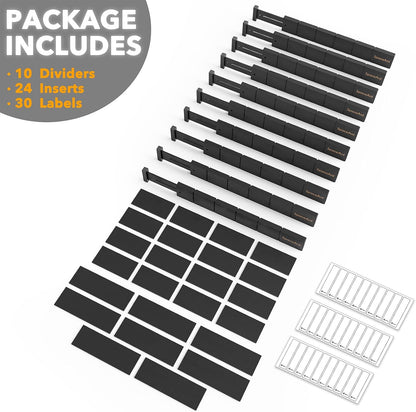 SpaceAid Bamboo Drawer Dividers with Inserts and Labels, Kitchen Adjustable Drawer Organizers, Expandable Organization for Home, Office, Dressers, 4 Dividers with 9 Inserts (17"-22" Natural)