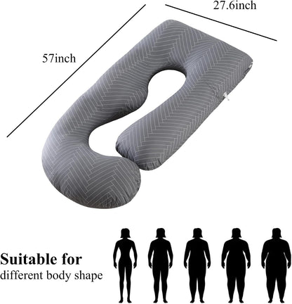 ALLOPERA Pregnancy Pillows for Sleeping, 57-Inch U-Shaped Full Body Maternity Pillow with Adjustable Fill and Removable Washable Cover, Back, Belly, Hip and Leg Support for Pregnant Women, Black Grey