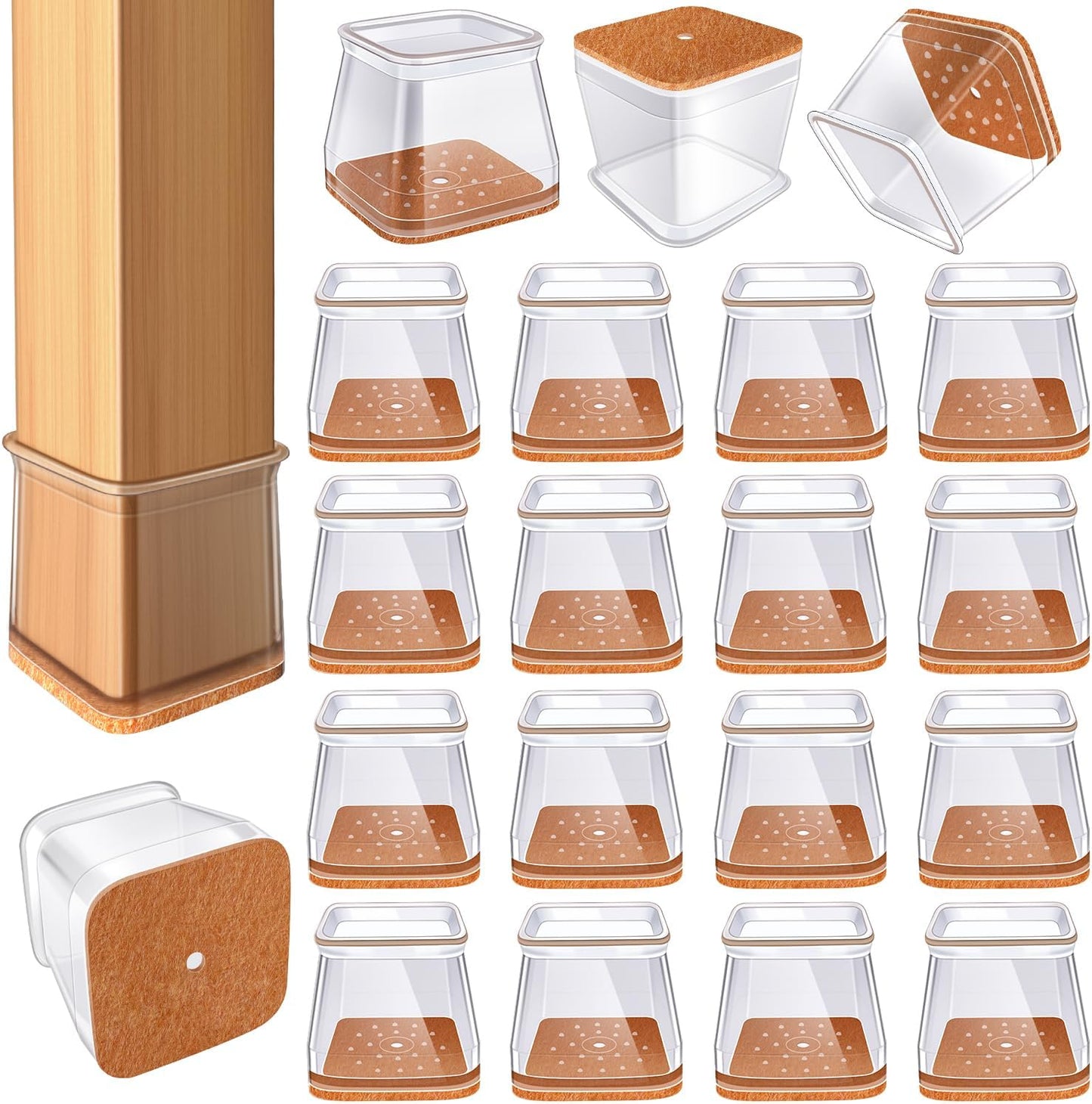 VIUME 24 Pcs Chair Leg Floor Protectors for Hardwood Floors Round | Silicone Covers Felt Pads Furniture Leg Caps Anti-Scratch Reduce Noise Fit (1-5/16" to 2")