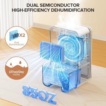 1000 sq.ft Dehumidifier for Home, Dehumidifiers for Basement, Bathroom, Bedroom with Auto Shut Off and Drain Hose, Built-in Aromatherapy Diffuser, 7 Colors LED Light, Quiet Sleep Mode(CS08-Cream)