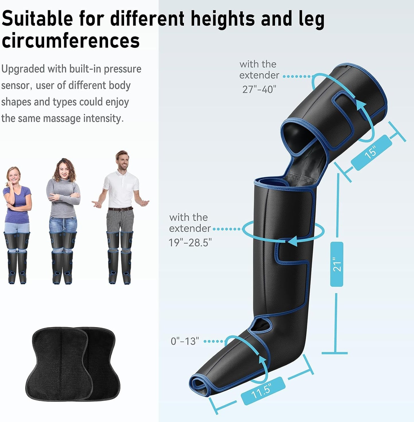 QUINEAR Leg Massager with Heat and Compression FSA-HSA | Foot and Leg Massager for Circulation and Pain Relief, 3Heat 3Mode 3Intensity 2 Extender Calf Massager for Cramps Edema Swelling