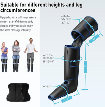 QUINEAR Leg Massager with Heat and Compression FSA-HSA | Foot and Leg Massager for Circulation and Pain Relief, 3Heat 3Mode 3Intensity 2 Extender Calf Massager for Cramps Edema Swelling