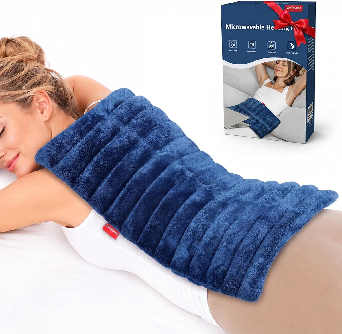 Comfytemp Large Microwavable Moist Heating Pad for Back and Body, 12" x 22"