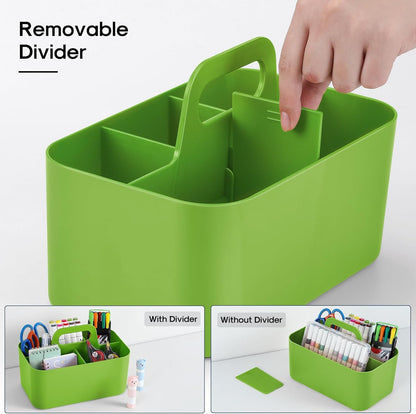 Multiuse Caddy Organizer with Handle, Portable Divided Plastic Tote Bin - Art Craft, Stationary Pen Marker Crayons, Makeup Hair Supplies Storage - Bathroom, Classroom, Dorm, Office, Desk Holder - Grey