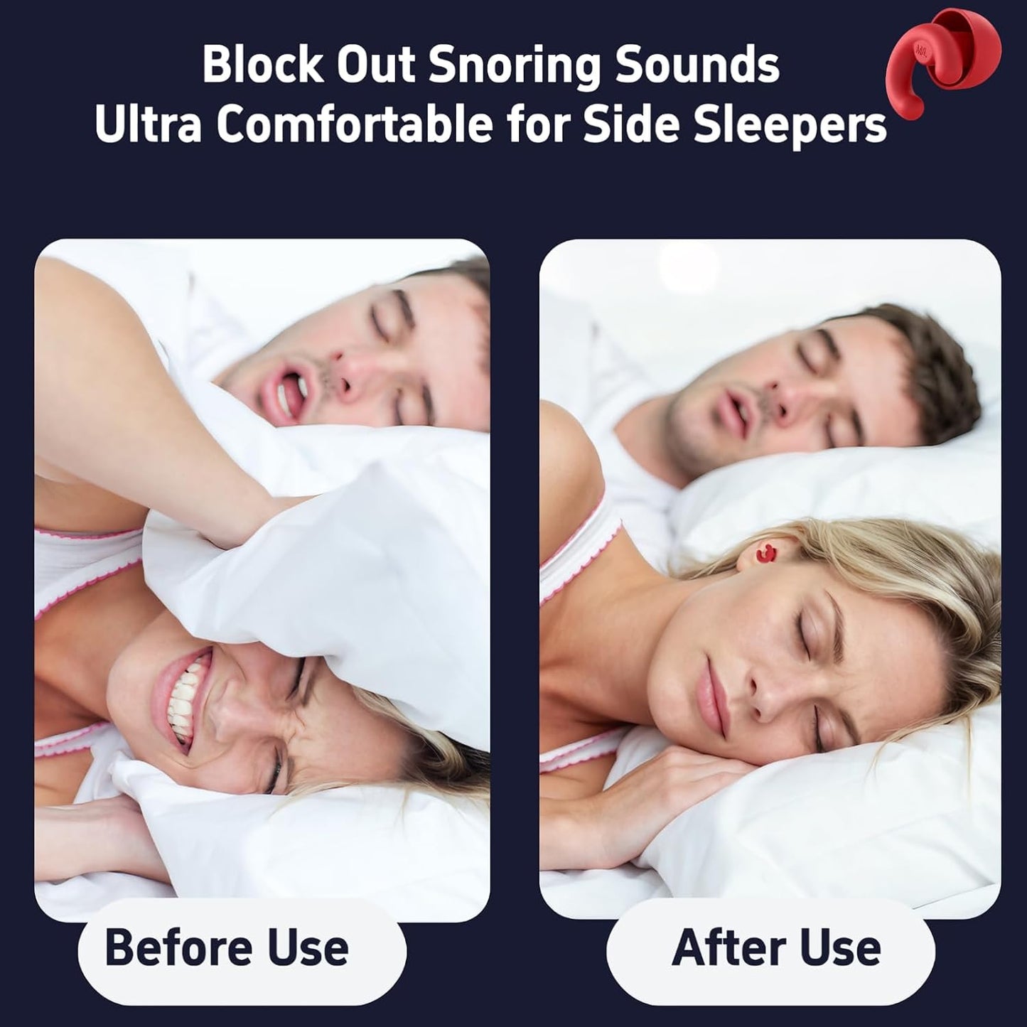 Noise Cancelling Ear Plugs Sleep 50dB NRR Side Sleep Small Ear | ultra soft silicone, reusable one-piece design, 4 sizes included, portable case