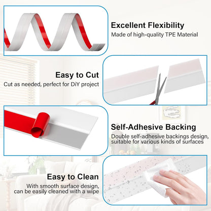 Door Weather Stripping, Silicone Door Seal Strip Sealing Tape, Door Draft Stopper Adhesive Seal Tape for Doors Windows &Shower Glass Door Gaps (Thickness Upgrade)