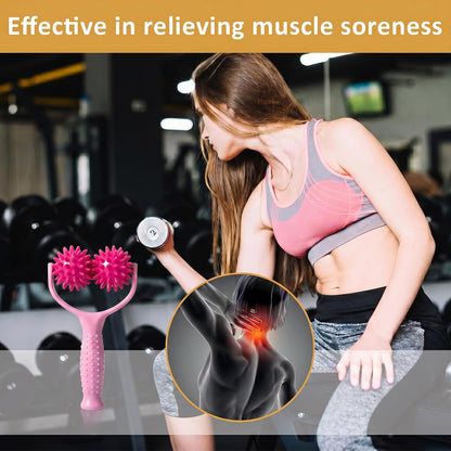 Handheld Spiky Massage Balls Rollers, 2 Wheel Spiky Massage Ball Rollers Silicone Manual Massage Roller with Handle Pressure Point Muscle Massage Tool for Foot Arm Body Neck Leg Pain Pressure Relief