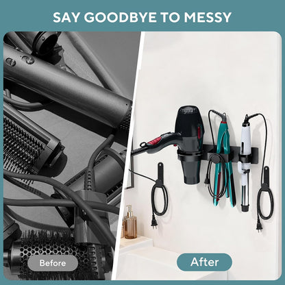 Hair Dryer Holder Wall Mounted, Blow Dryer Holder with Plug&Cord Organizer | Hair Straightener Holder Wall Mount, Metal Hair Tools Organizer & Storage Curling Iron Holder for Bathroom, Salon
