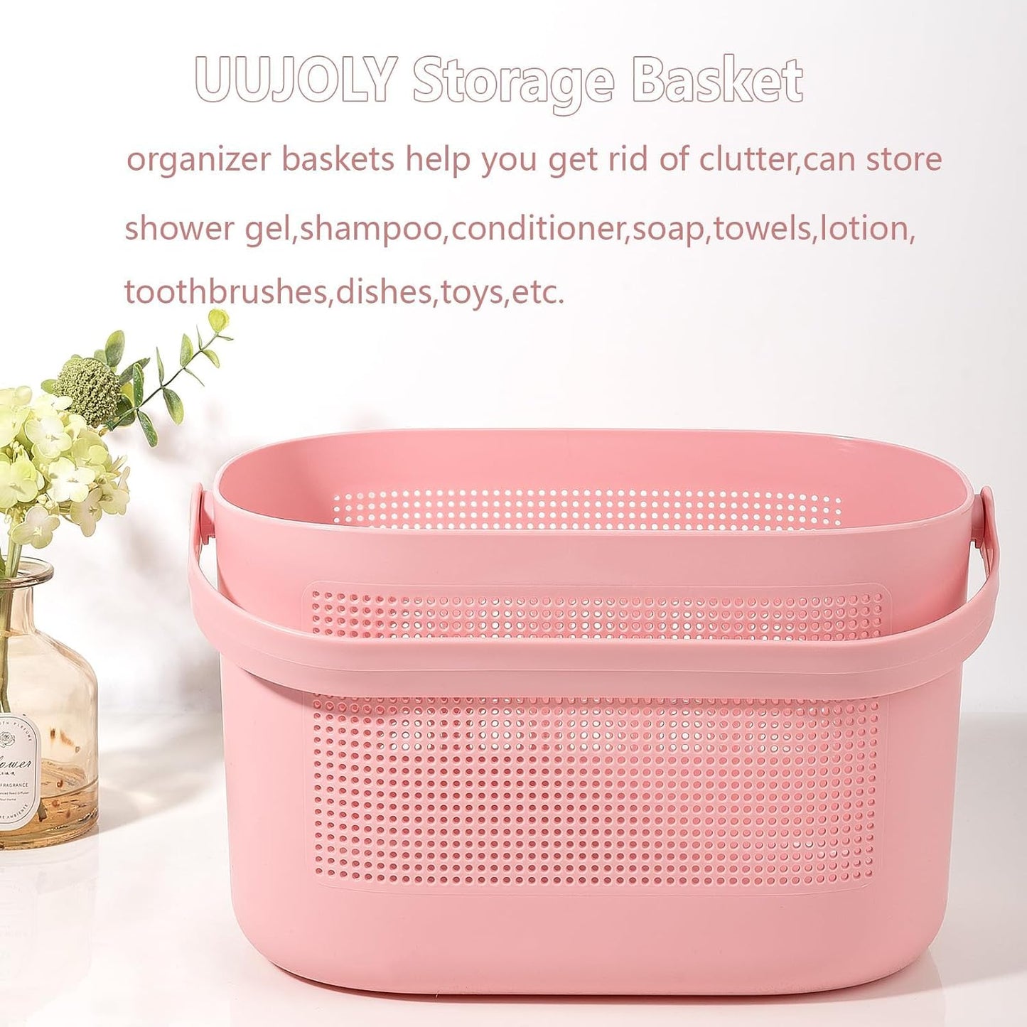 Plastic Portable Shower Caddy Basket, Storage Organizer with Handle, Yellow | Bottom Drain Holes, Keep Dry, Sturdy and Durable, Easy to Carry for Bathroom, Kitchen, Dorm Room, RV, College
