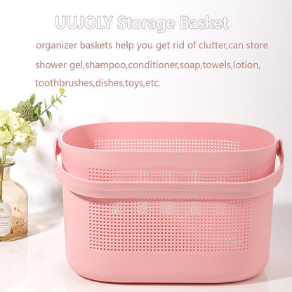 Plastic Portable Shower Caddy Basket, Storage Organizer with Handle, Yellow | Bottom Drain Holes, Keep Dry, Sturdy and Durable, Easy to Carry for Bathroom, Kitchen, Dorm Room, RV, College