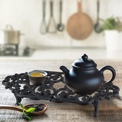 MOLIGOU Cast Iron Teapot Warmer, Teapot Warmer Stand with 3 Tealight Candle Holders, Teapot Heater Base