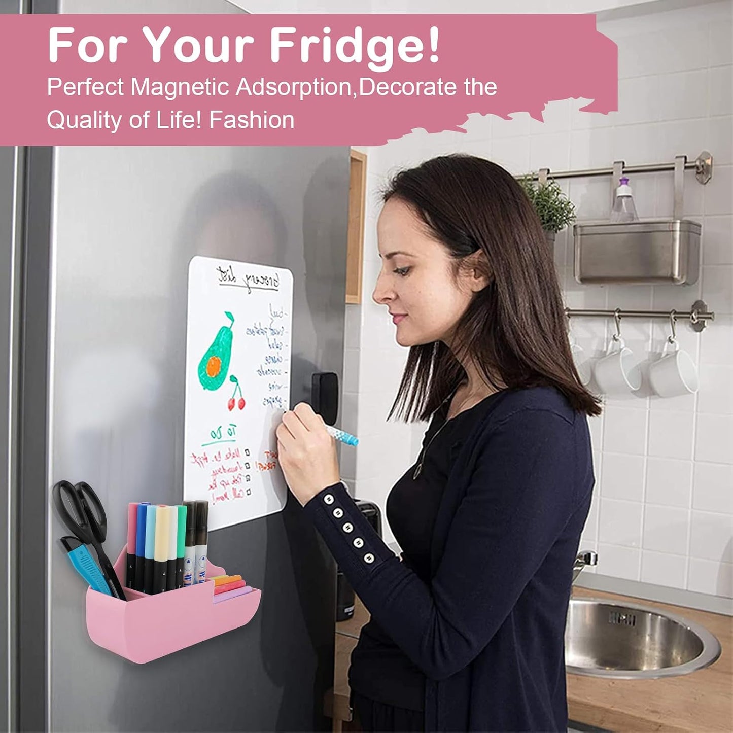 KITANIS Magnetic Pen Holder,2 Pack Magnetic Dry Erase Marker Holder with Generous Compartments,Strong Magnet Storage Marker Pen Pencil Organizer for Refrigerator,Whiteboard,Locker Accessories