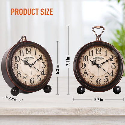 RODH Battery Alarm Clock,Vintage Retro Alarm Clock with Night Light，Hangable,Super Silent, Non Ticking Analog Small Table Clock for Bedroom,Bedside, Desk,Shelf